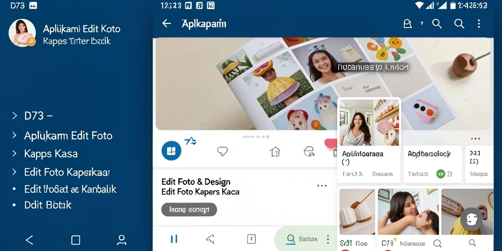 Antarmuka aplikasi D73 saat mengedit foto dengan efek kertas kaca.